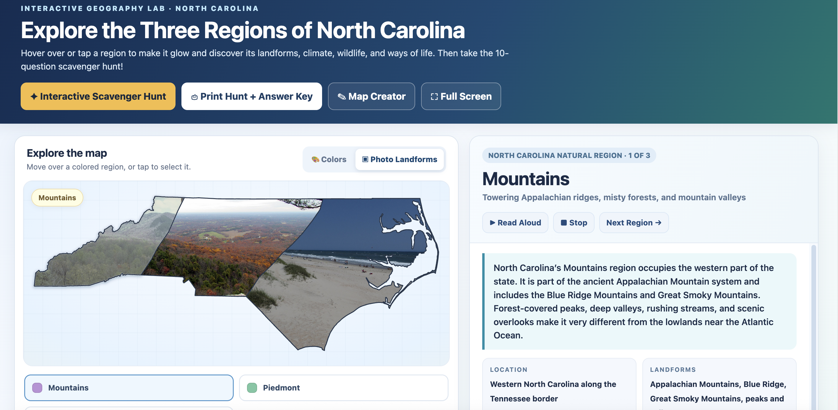 Three Regions of North Carolina Map and Map Maker